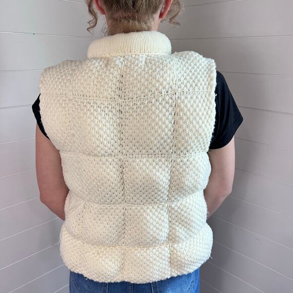 Pronto Vintage Knit Sweater Quilted Puffer Vest Women's size Medium Off White - Picture 2 of 10